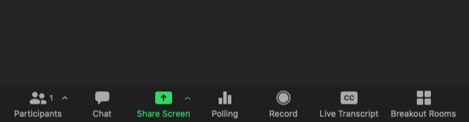 Zoom's control bar with new Live Transcription button